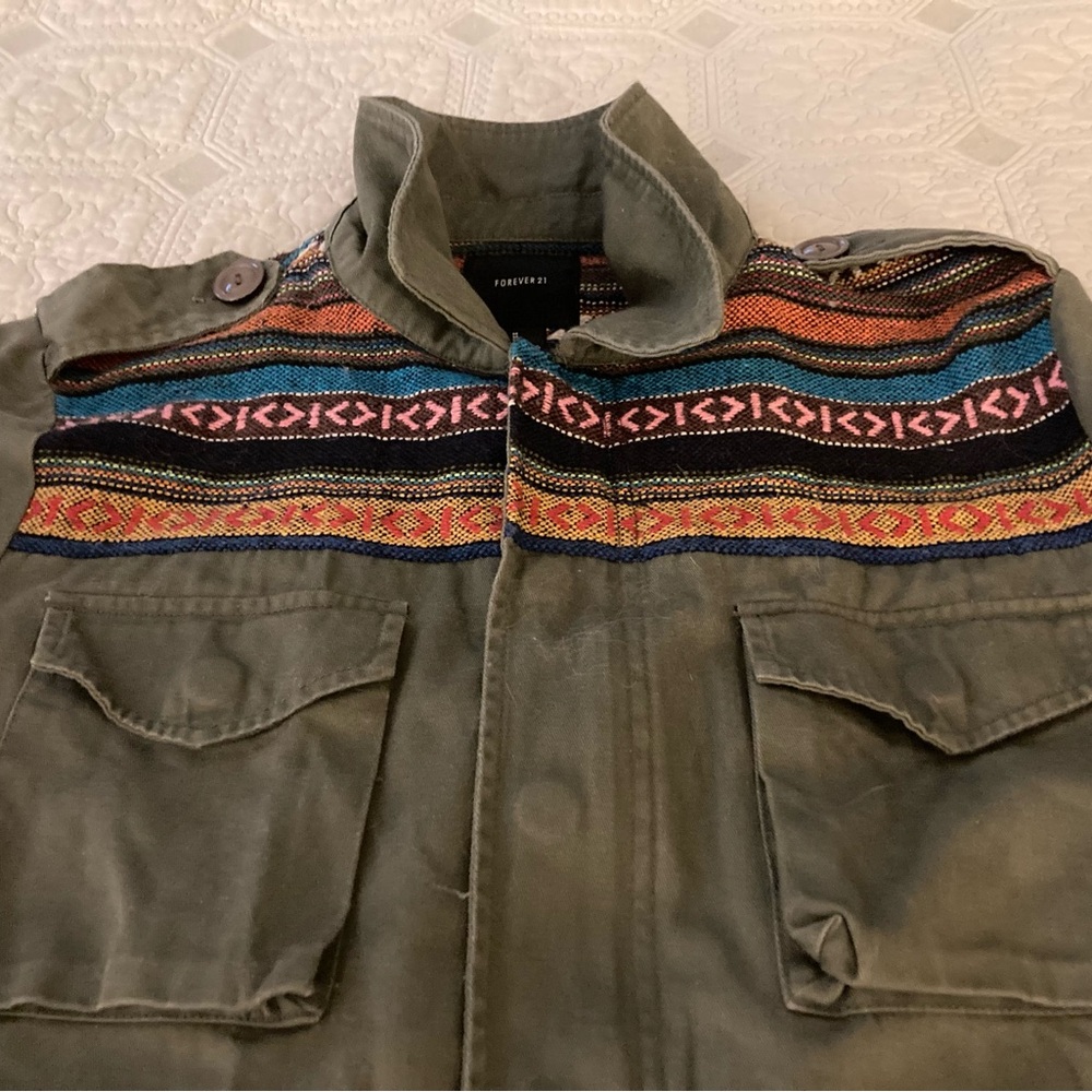 Absolutely Gorgeous Forever 21 Green Jacket w Cloth Accents Sz Med